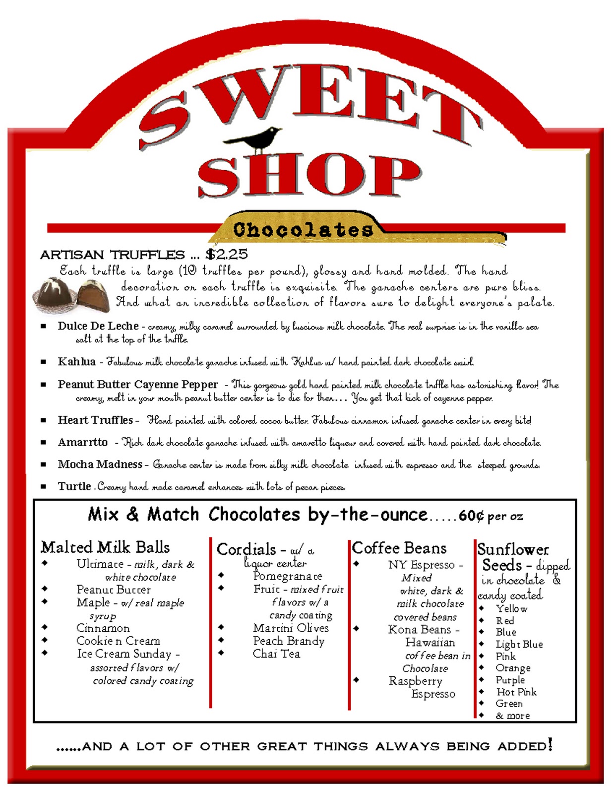 Legacy Candies & Sweet Shop Sweet Shop Menu