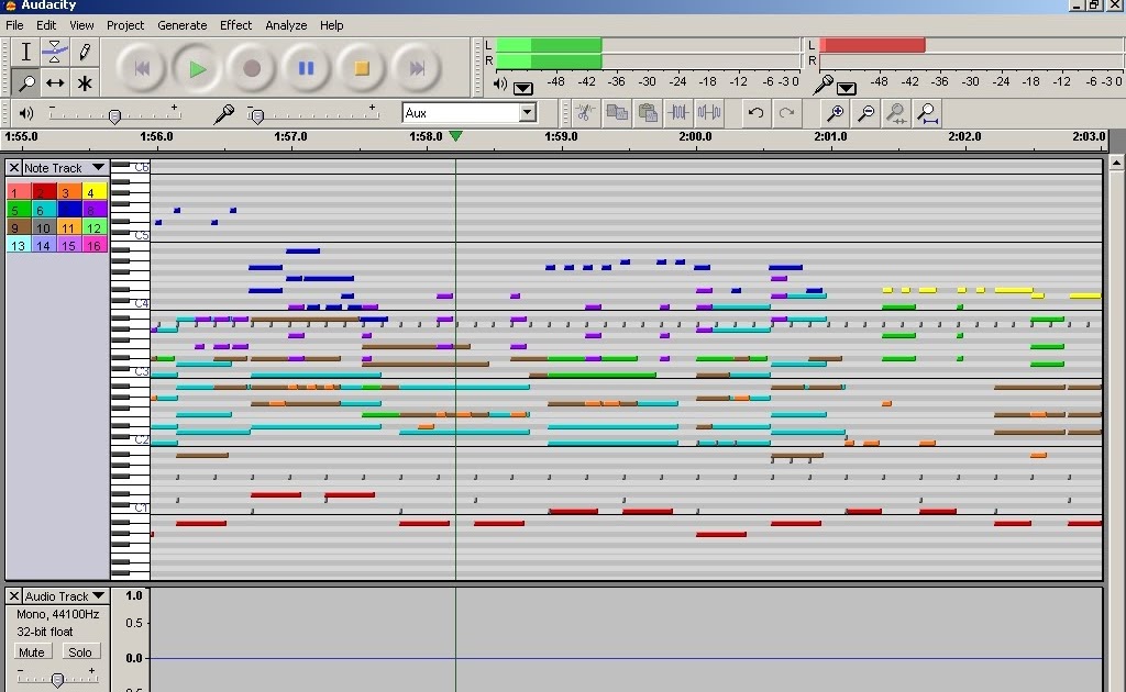 Acústica musical Midi en Audacity