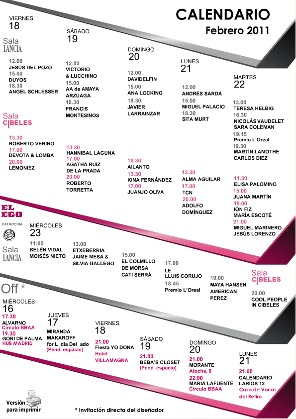 Calendario de diseñadores de la Fashion Week Madrid