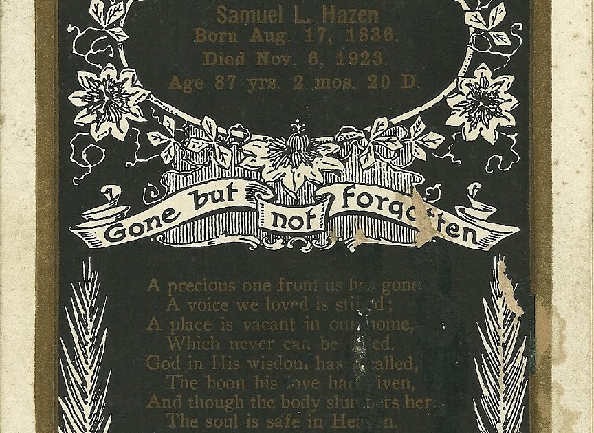 Heirlooms Reunited Memorial Card for Samuel L. Hazen, 18361923, aged