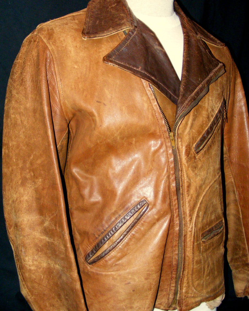 1930's Two Tone Half Belt Leather Jacket Rivet Head