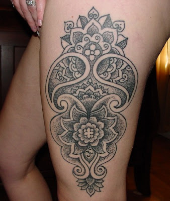 Comments This dotwork thigh piece was created freehand and tattooed on a
