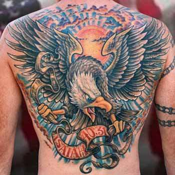 Eagle tattoos are symbols of patriotism, strength and freedom.