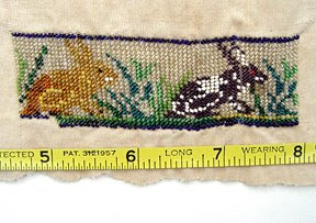 two rabbits, historical beadwork, vintage bead embroidery, Robin Atkins collection