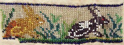 two rabbits, historical beadwork, vintage bead embroidery, Robin Atkins collection