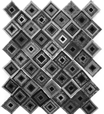 God's Eye Quilt by Robin Atkins, arrangement of 50 blocks, values viewed in grayscale