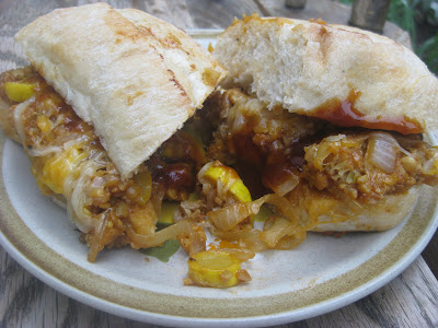 Barbecue Tempeh Sandwich. tempeh onions garlic olive oil