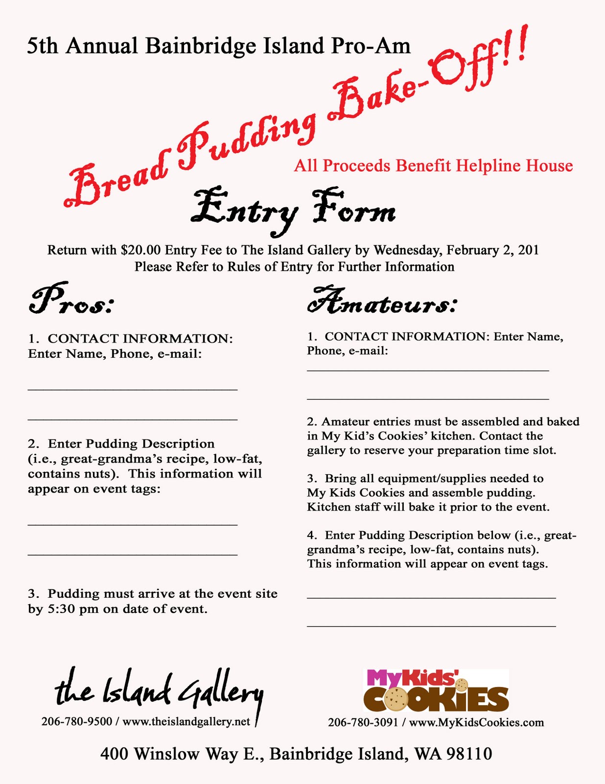 The Island Gallery Art Blog Bread Pudding BakeOff Returns!!
