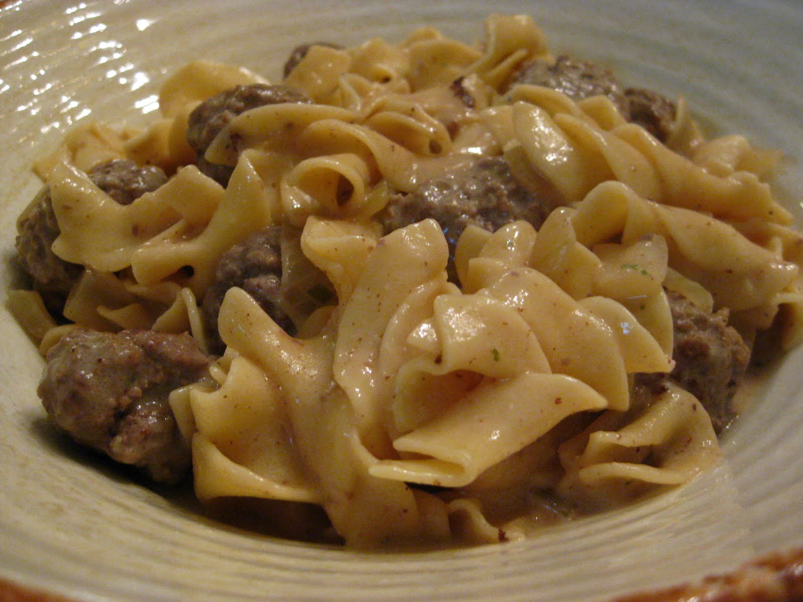 A Taste of Home Cooking Skillet Meatballs and Noodles in Creamy Herb Sauce