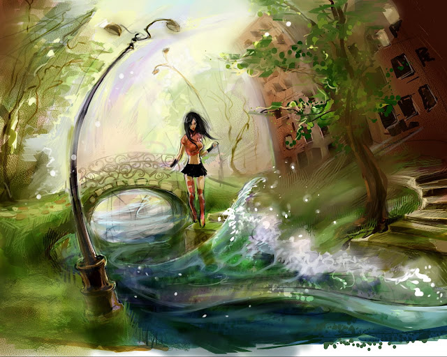 girl in water painting wallpaper