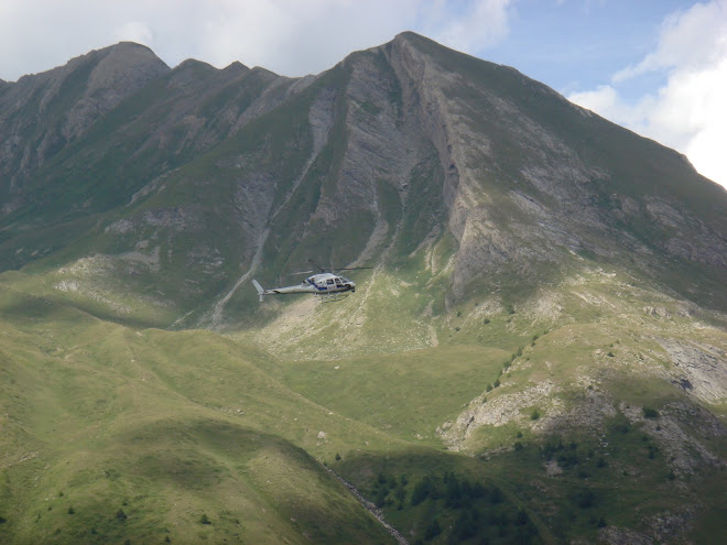 Helicopters announce the arrival of the peleton