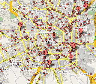 Mappa di Google dove vengono mostrate le imprese presenti sul territorio milanese.