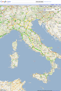 Immagine della mappa d'Italia con Google Traffico.