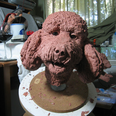 clay poodle head sculture