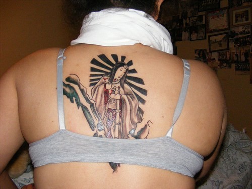 Sexy Hot Girl With Japanese Geisha Tattoo On Upper Back Body Sexy Hot Girl With Japanese Geisha Tattoo On Upper Back Body