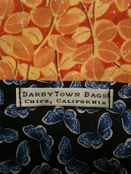 I got my "DarbyTown Bags!" cloth tags to sew on the front of my bags!