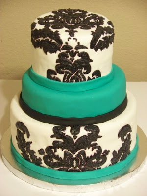 Turquoise black wedding shower cake