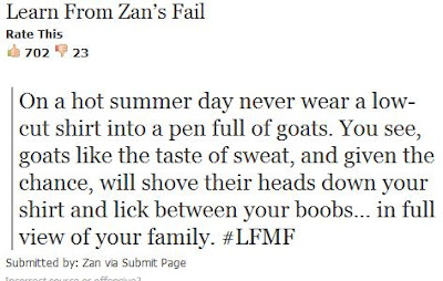 never wear a low-cut shirt into a pen full of goats Learn from My Fail example