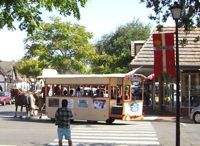horse-drawn trolly in Solvang