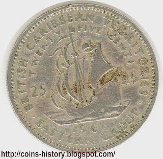 Coin  British Caribbean territory east group Монета 25 центов Британской Карибской территории  moneda del territorio Británico Caribeño de grupo oriental Münze des Britischen Karibischen Territoriums der östlichen Gruppe pièce du territoire Britannique Des Caraïbes