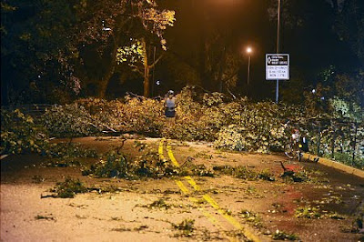 >Tornado touches down just south of downtown MSP on heels of storms that down hundreds of trees in Central Park, NY, Bill’s track adjusts, west