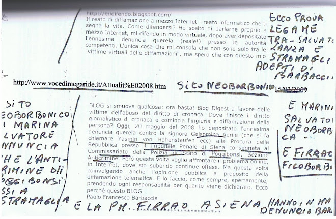 Barbaccia annuncia tramite  Marina che ha presentato all'Ispettore Stramaglia suo adepto la querela