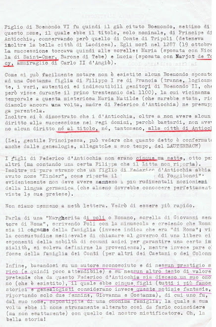 Contestazioni del Prof Reina in merito perizia araldica di Barbaccia