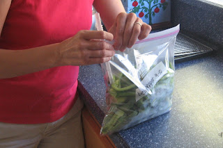 ziplock bag of bell peppers on counter