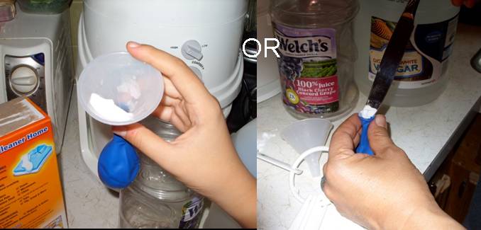 What to do: Transfer the baking soda into the balloon using a funnel or the What to do: Transfer the baking soda into the balloon using a funnel or the