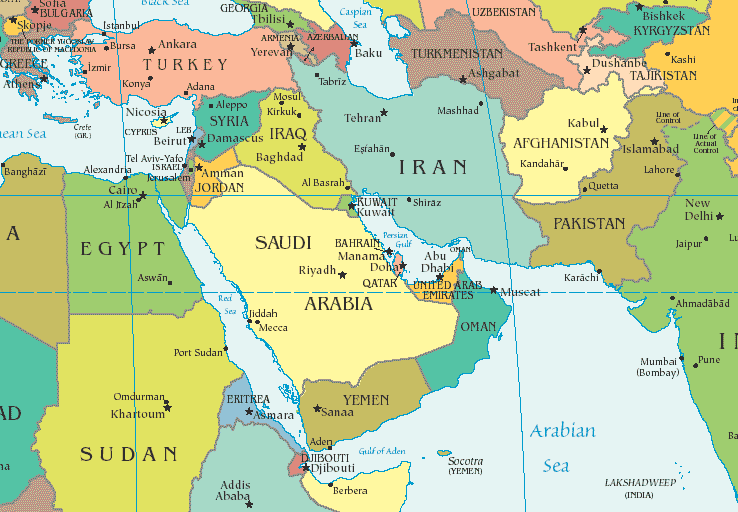 map of the middle east black and white