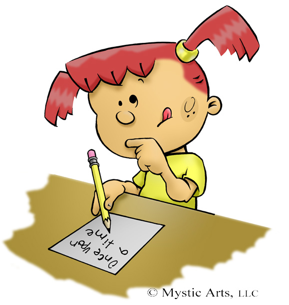 a cartoon girl writing