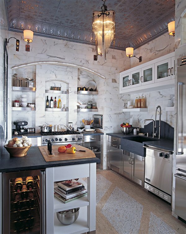 This kitchen ceiling is sleek and elegant!