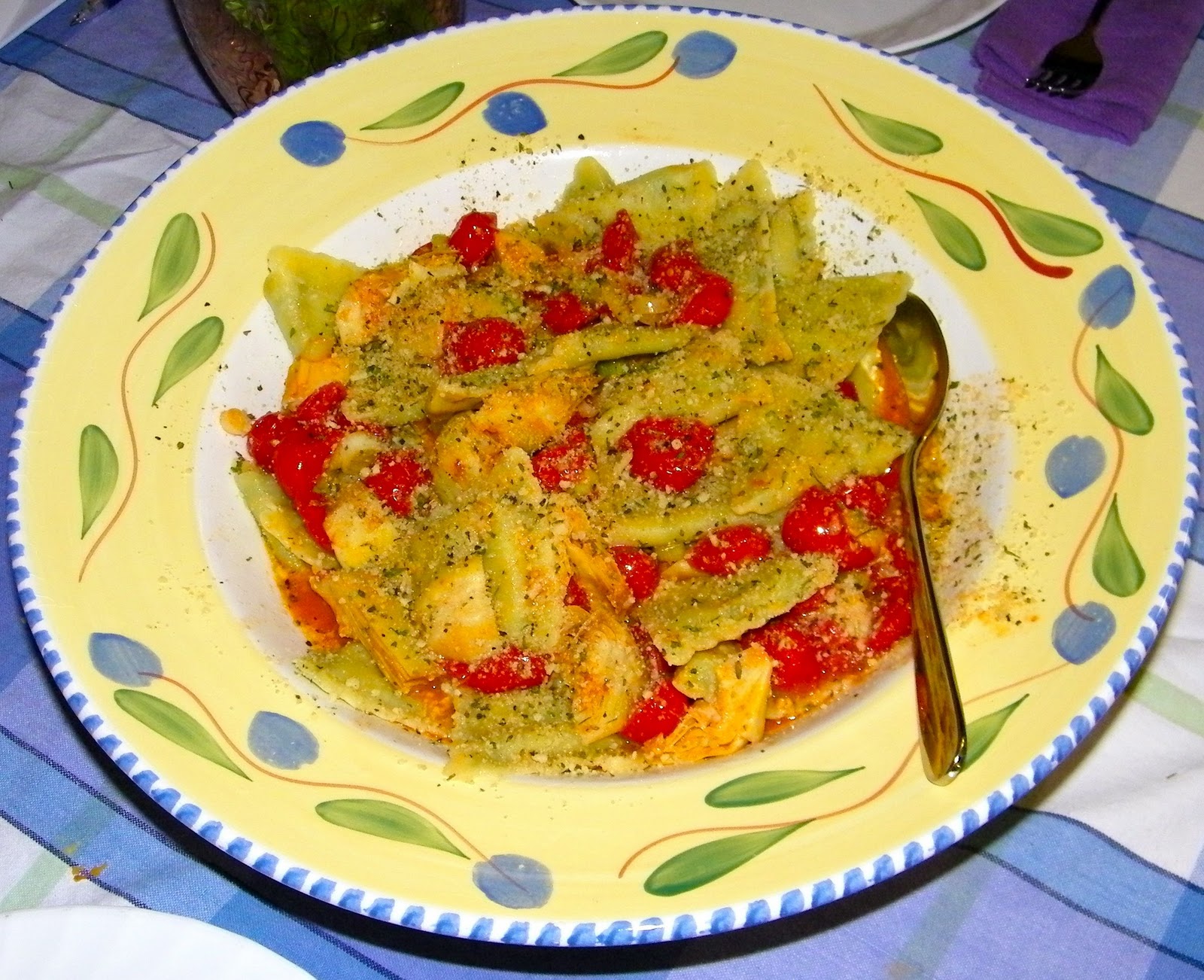 Costco Cuisine Pasta Prima Ravioli with Grape Tomatos and Artichoke Hearts