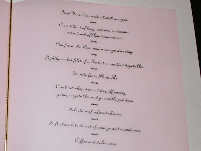 New Year's Eve menu