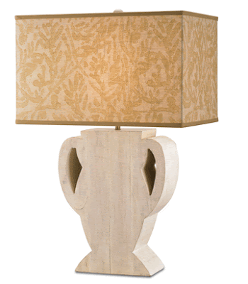 Currey & Co. Manon table lamp with a botanical print linen box shade was introduced at High Point furniture market