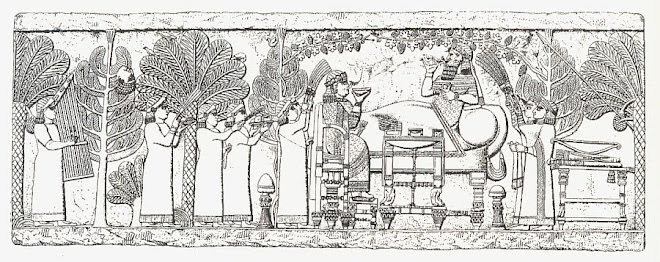 ASSURBANIPAL E LA REGINA BEVONO VINO - 700 A.C. CIRCA DA BRITISH MUSEUM