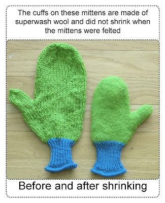 felted mittens, superwash cuffs