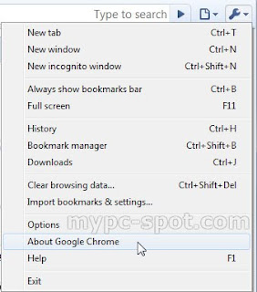 Menu About Google Chrome