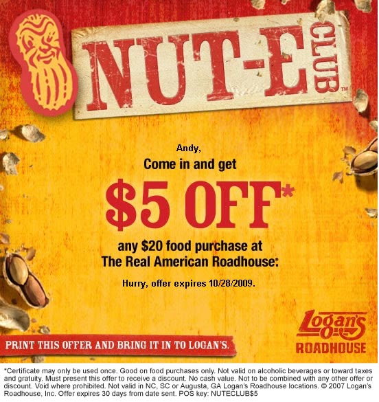 Restaurant Coupons Logans Roadhouse5 Off Coupon