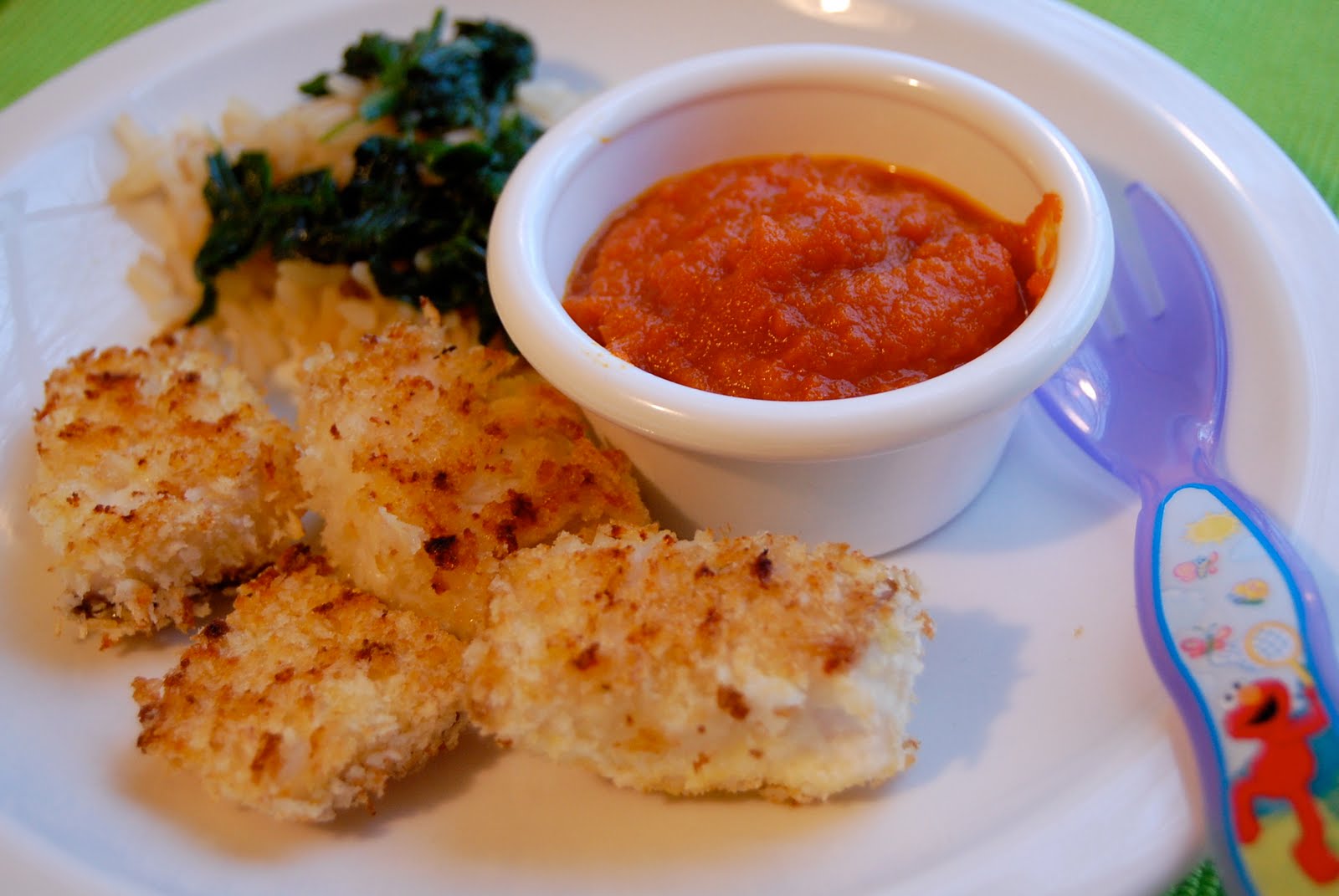 Chef Mommy Panko crusted fish nuggets with carrot ketchup