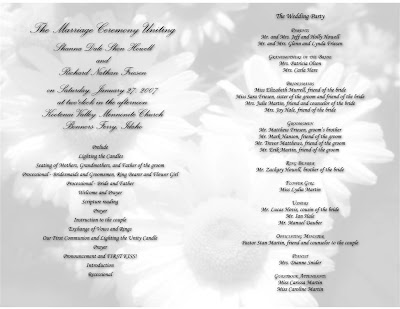 A wedding program I will post more as I can As always I really appreciate 