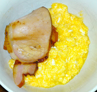 Monday's dinner - scrambled eggs and bacon