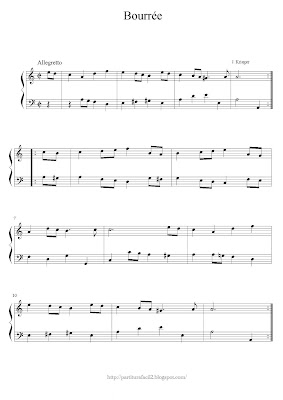 Free easy piano sheet music of Johann Krieger: Bourrée