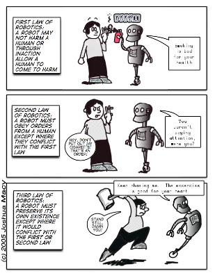 [Adverse effects of the three laws of robotics.]
