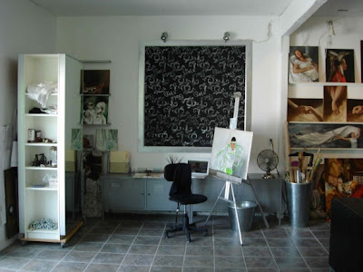 Art studio of artist Shannon Christensen, which she created in her two-car garage
