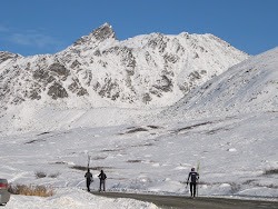 Skiers going out at Independence Mine