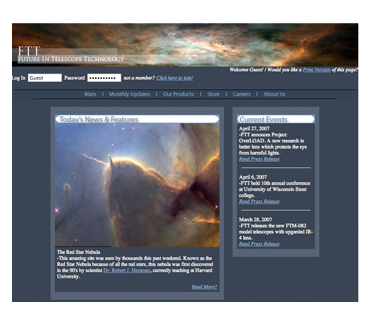 "Future in Telescope Technology - Website (top)" 2006