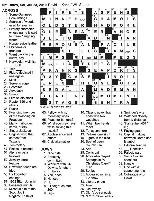 New york times crosswords The New York Times Crossword in Gothic: July 2010
