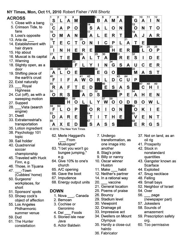Crossword words many puzzle 2009 times york The New York Times Crossword in Gothic: 10.11.10 — What's the Dish?