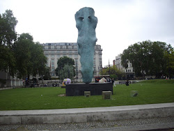 Inverted "Horse head statue" at "Marble Arch" in London.